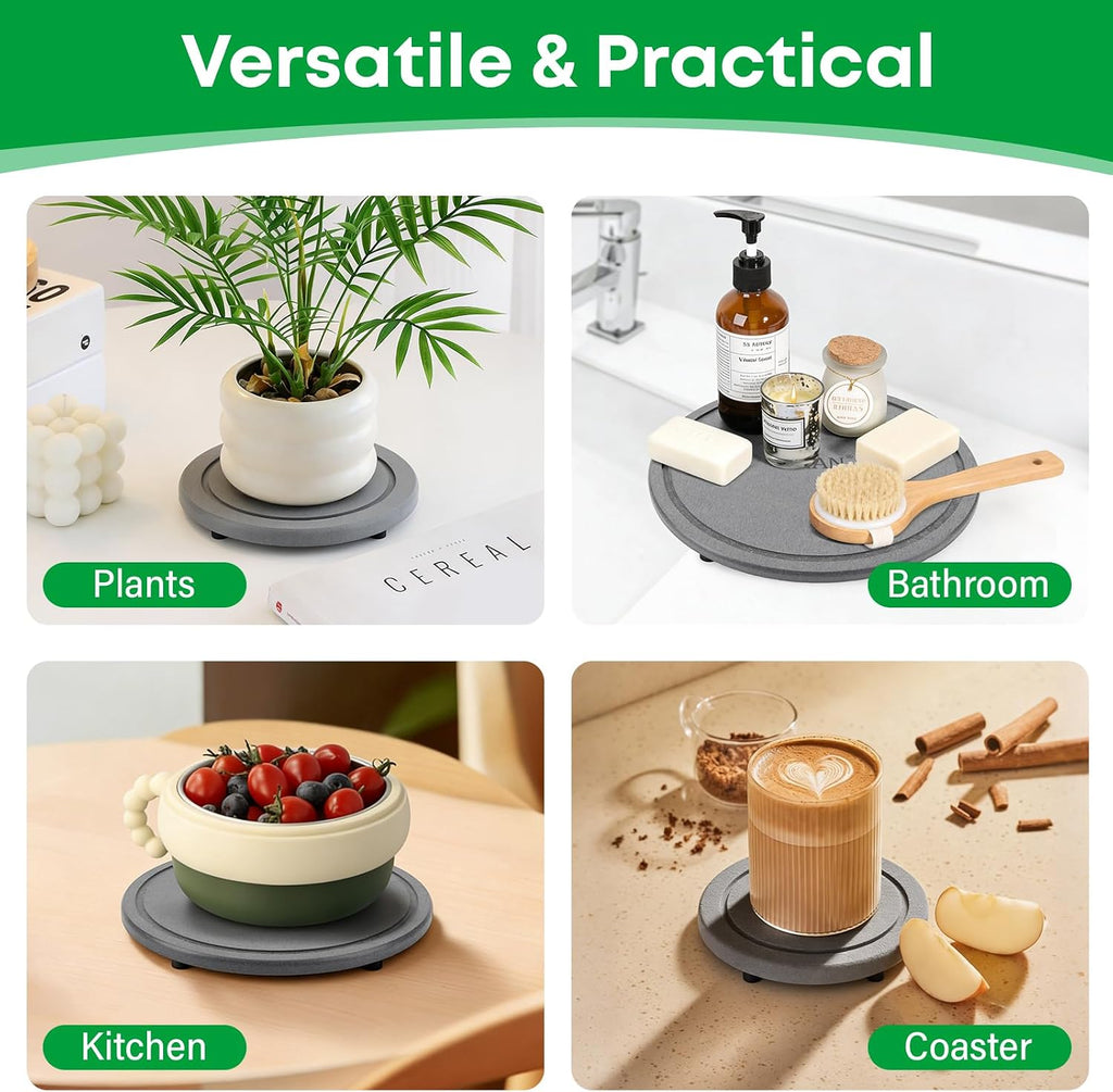 3-Pack Diatomaceous Earth Instant Drying Plant Saucers with Rubber Feet | 4/6/8 Inch, Indoor Pot Trays for Drip & Drainage, Decorative Plant Drainage Tray for Flower and Plant Pot - view 6