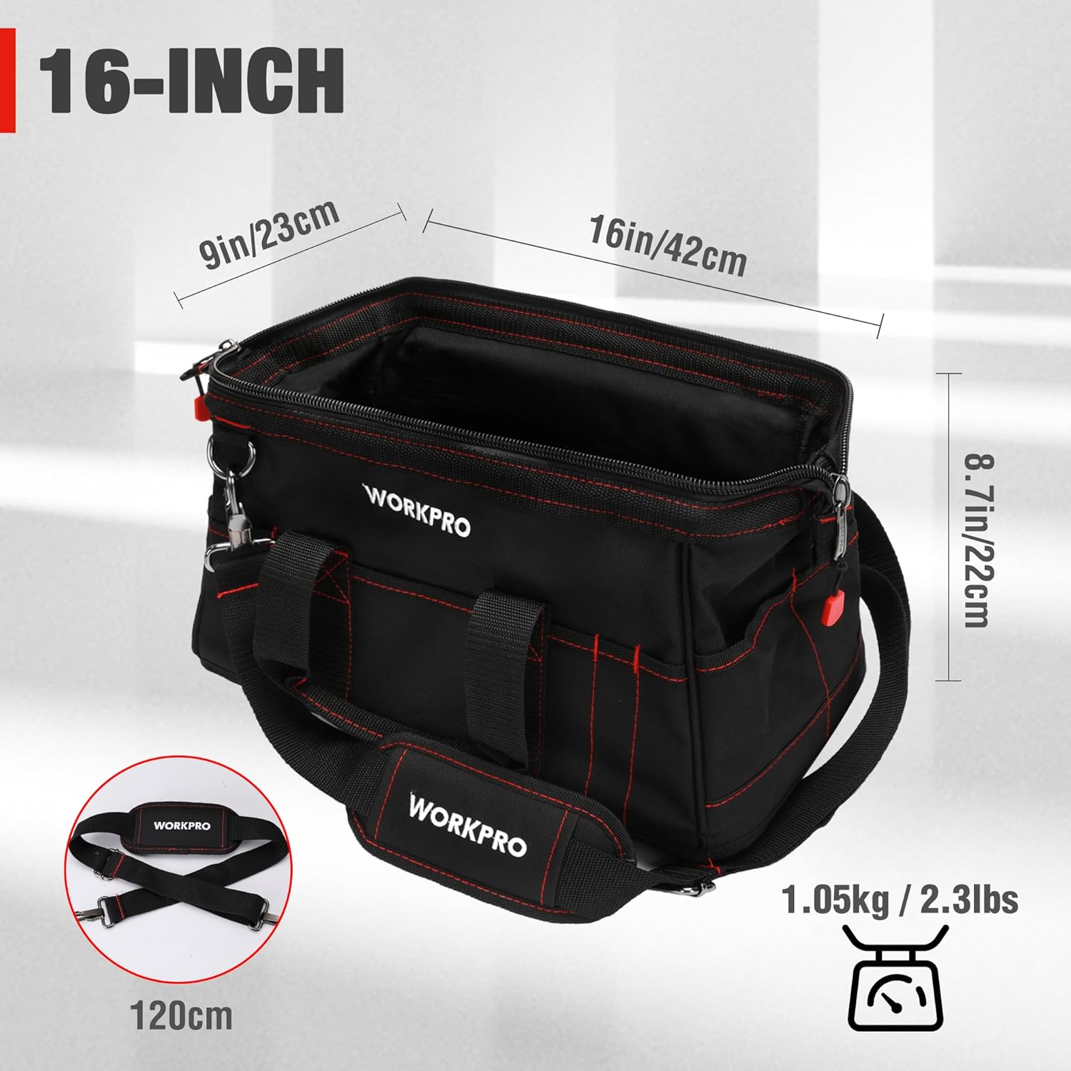 16-inch Close Top Wide Mouth Tool Storage Bag with Water Proof Rubber Base, W081022A, 16" - view 5