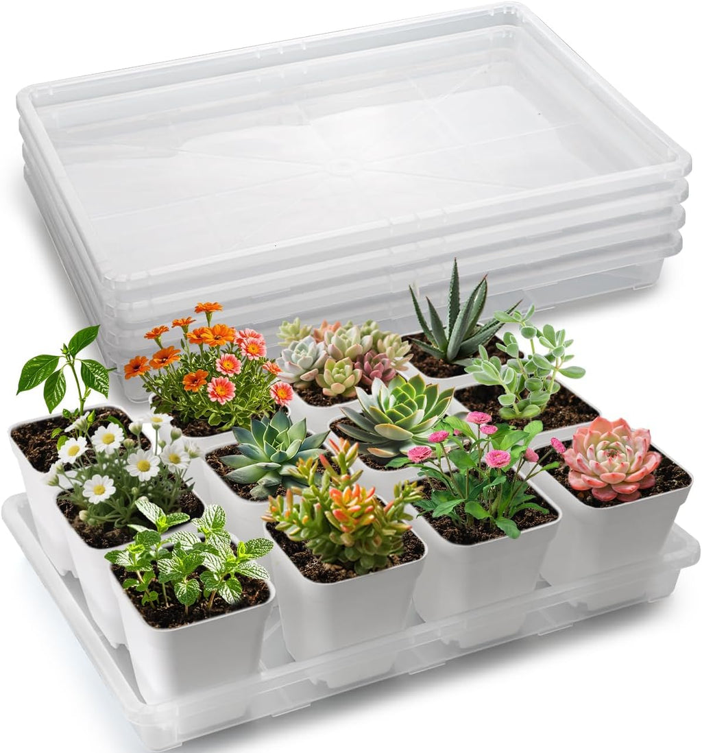 10 Pack Nursery Pots Trays (17"x11"x2"), Plastic Flat Seed Starter Trays, Durable Carrying Seedling Starter Tray, Reusable Tray for Planting and Collecting Drainage Water (Black) - view 7