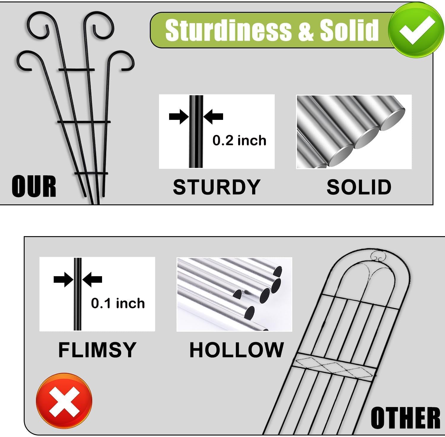 2 pack 31 inch black coated wave pot metal trellis stakes for climbing plants patio plant support for outdoor, rose, vegetable flower, backyard - view 3