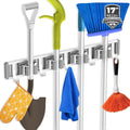 Broom Holder Wall Mount Mop Hanger Tools organizer 4Racks 5Hooks | Adjustable Mop Broom Wall Hanging Heavy duty Tools Storage Rack Space-saving for Garage,Kitchen,Laundry Room,Garden, Silver