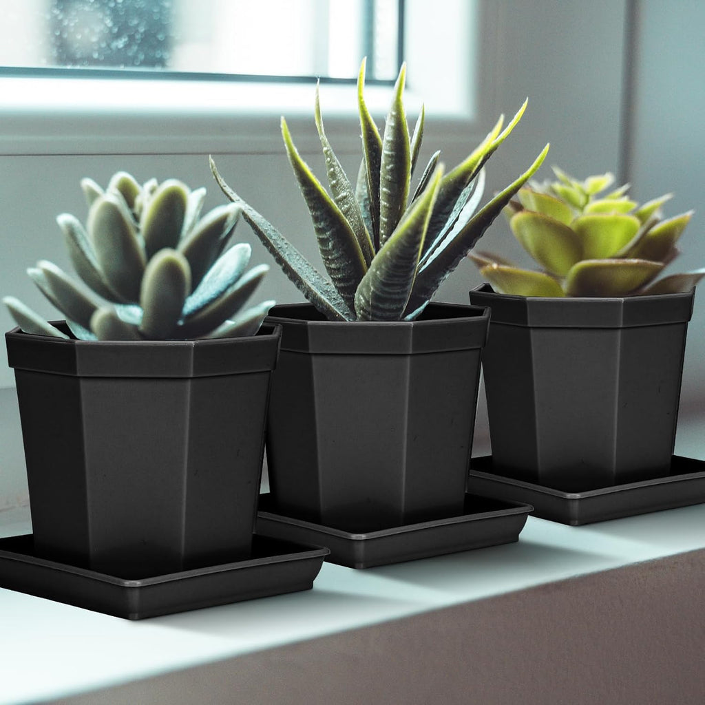 Square plant saucer 6inch 5 pack, plastic plant saucers, plant water dray tray, 8 10 12 14 16 18 20 inch garden planters for pots base indoors and outdoors plants (6 inch black) - view 3