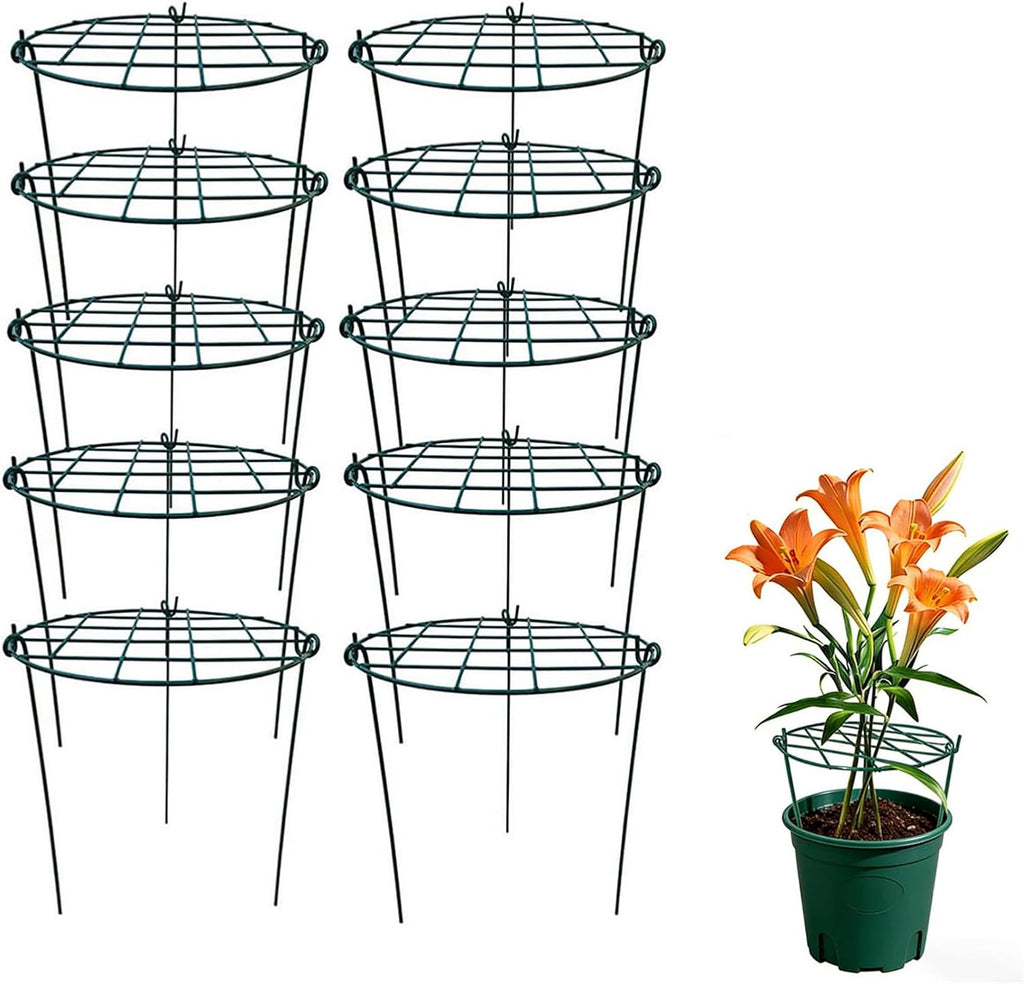 10 Pack 16 x 24 inch Green Peony Cages Grow Through Plant Support Stakes Flower Support Hoops Heavy Plants Brace Rings