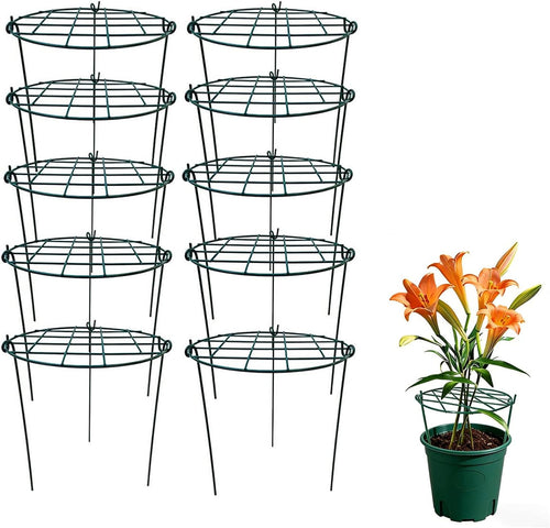 10 Pack 16 x 24 inch Green Peony Cages Grow Through Plant Support Stakes Flower Support Hoops Heavy Plants Brace Rings