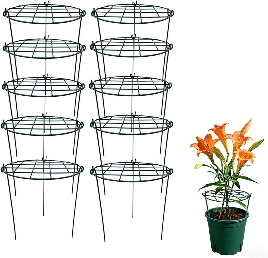 10 Pack 16 x 24 inch Green Peony Cages Grow Through Plant Support Stakes Flower Support Hoops Heavy Plants Brace Rings