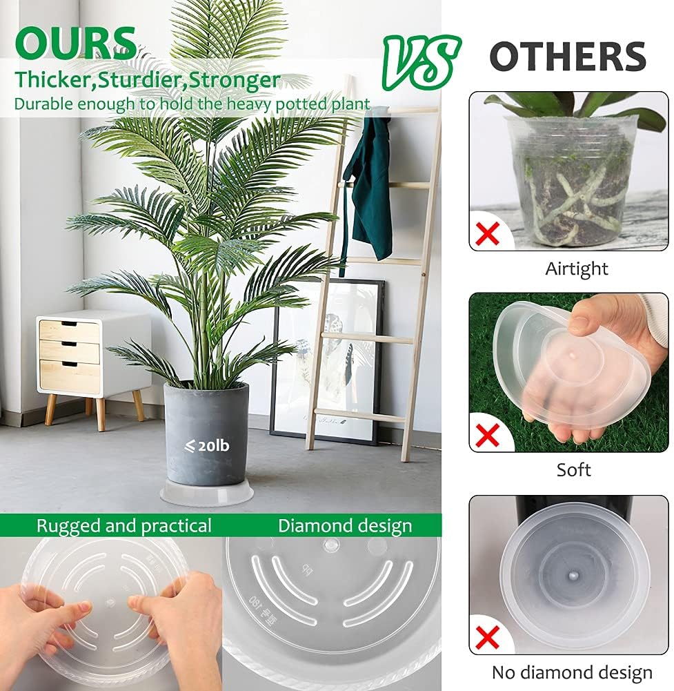 9 pack of 5'' & 7'' & 9'' clear plant saucer drip trays, plant tray for pots & plastic plant saucer, made of thicker & stronger plastic with large capacity design (5 inch x3+7 inch x 3+9 inch x 3) - view 3