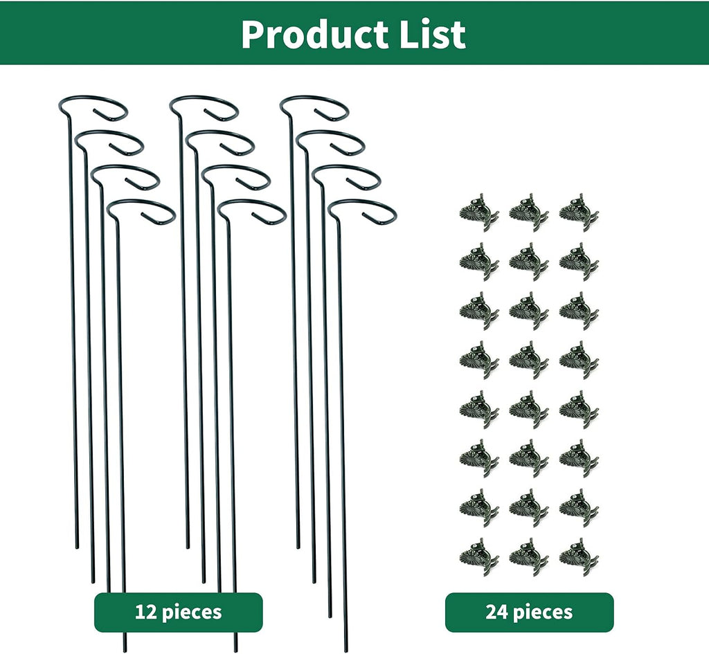 12 Pack Plant Support Stakes with 24 Pcs Plant Clips, Garden Single Stem Support Stake, Plant Cage Support Ring for Indoor Outdoor Flowers Rose Amaryllis Tomatoes Peony Lily Orchid (16 Inch) - view 6