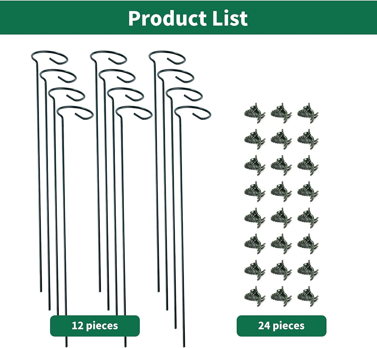 12 Pack Plant Support Stakes with 24 Pcs Plant Clips, Garden Single Stem Support Stake, Plant Cage Support Ring for Indoor Outdoor Flowers Rose Amaryllis Tomatoes Peony Lily Orchid (16 Inch) - view 6