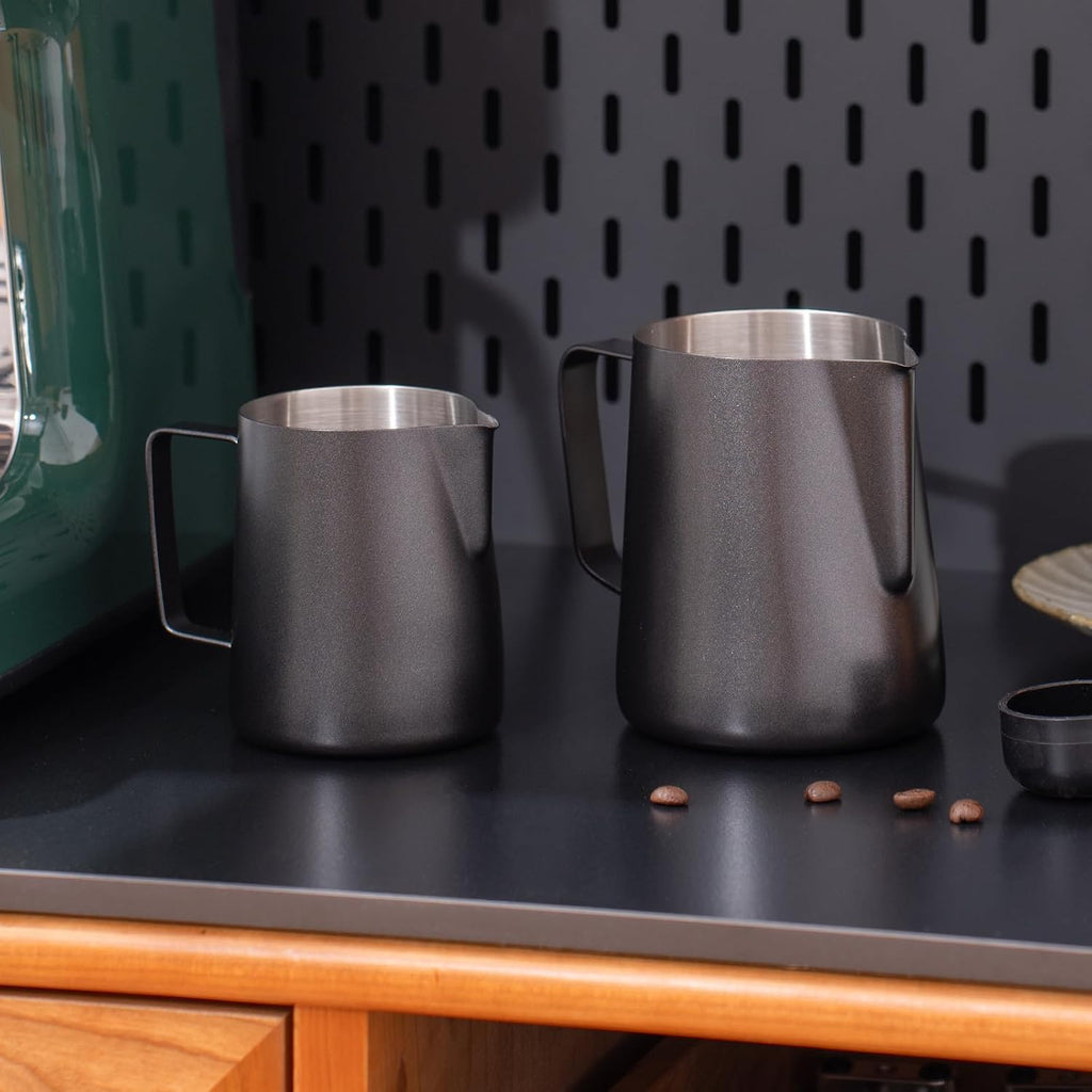 2 Pack Matte Black Milk Frothing Pitcher, 12oz/350ml & 20oz/600ml Espresso Steaming Pitcher, Stainless Steel Milk Frother Steamer Cup, Perfect for Espresso Coffee Cappuccino Latte Art - view 4