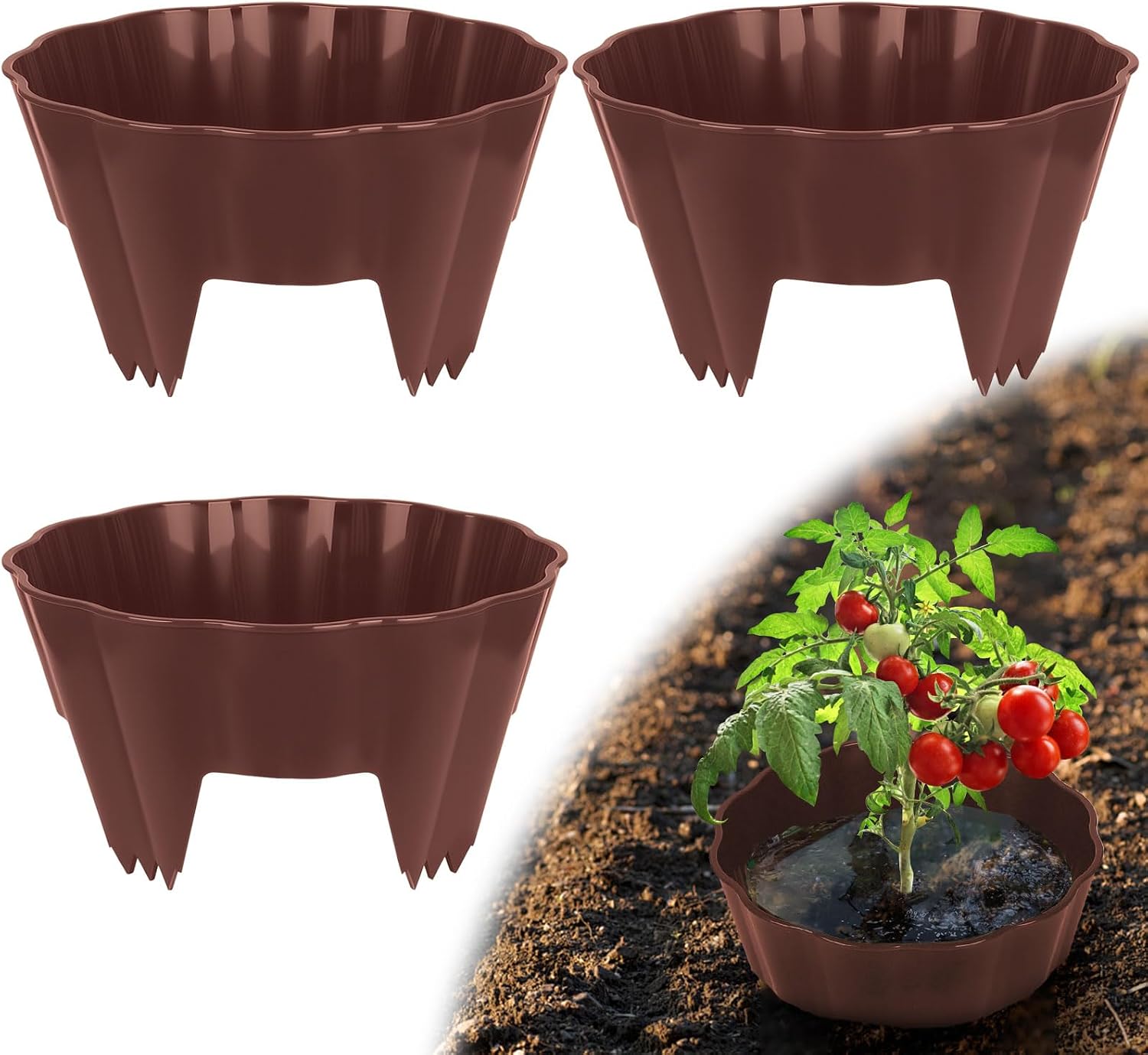 3 Pack of 12 Inch Planting Grow Rings, Planting Protective Round Garden Edging, Keeping Plants Separated, Weed Control and Directing Water to the Roots (12 Inch - 3 Pack - Brown)
