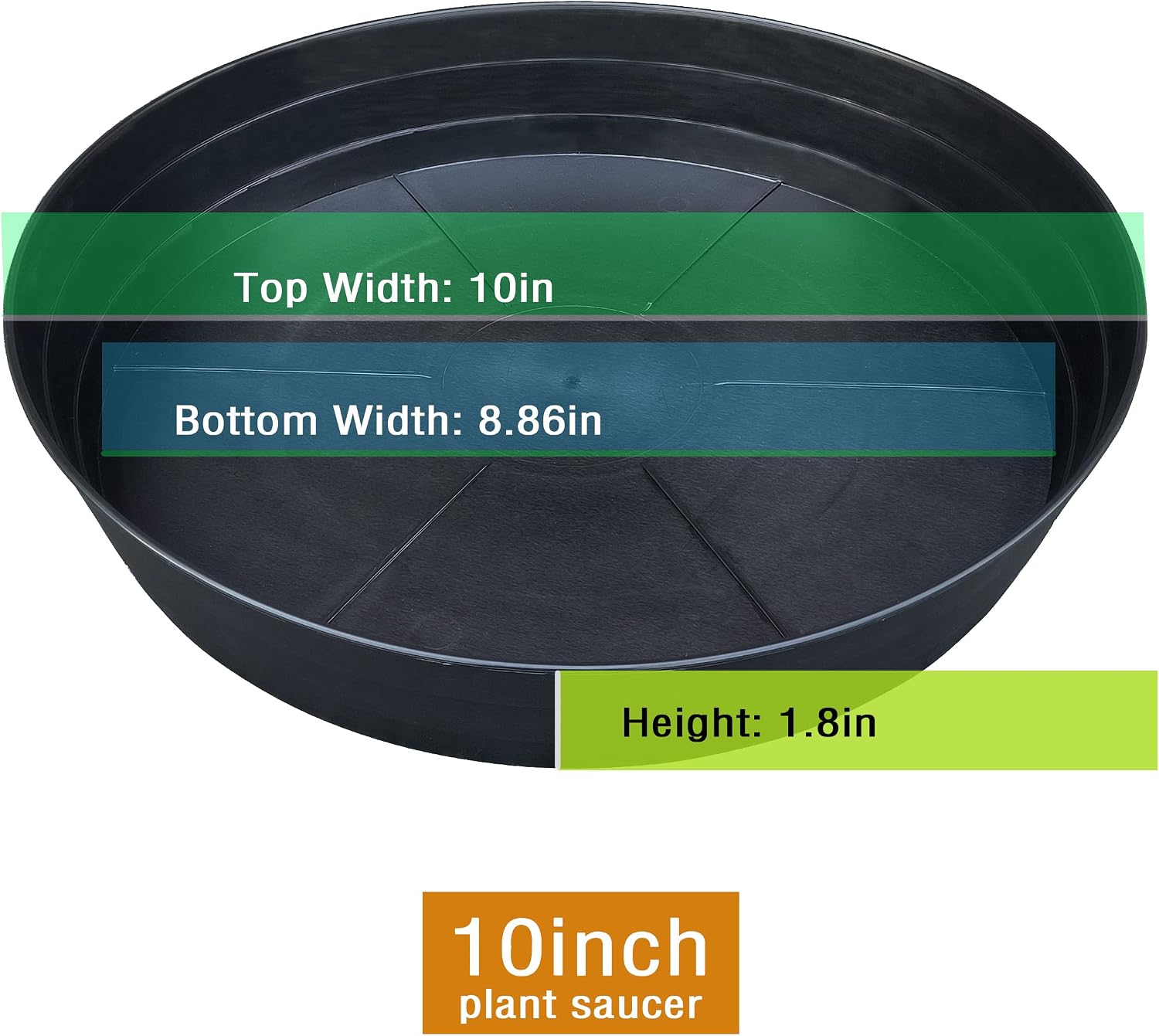 Plant saucer 4 pack 10 inch heavy drainage tray for indoors no holes, 12 14 16 18 20 25 inch plastic plant saucers water catcher for pots base extra-deep plant trays for flower pot (10 inch, black) - view 2