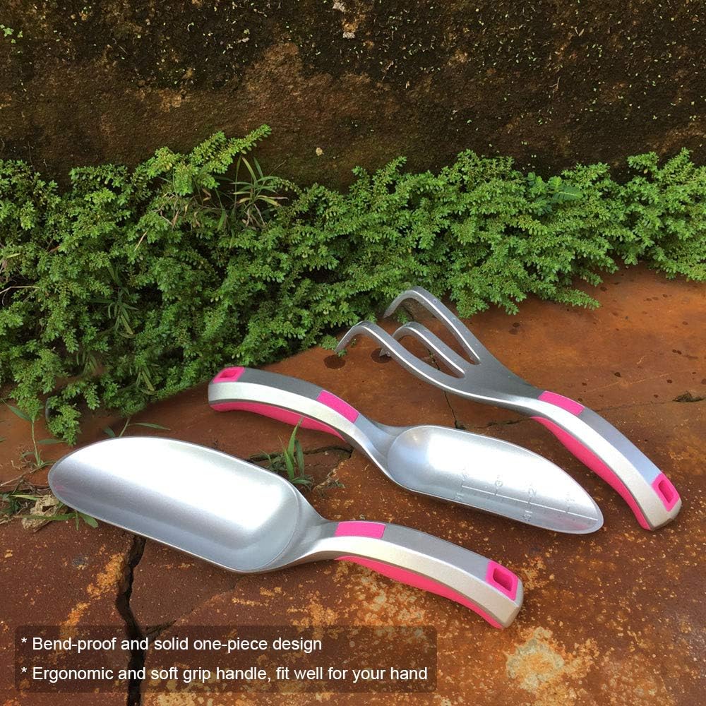 Garden Tool Set, 3PC Bend Proof Gardening Tool Kits (Soil Scooper, Garden Trowel, Cultivator Hand Rake), One-Piece Aluminum, Garden Gift Pink - view 6