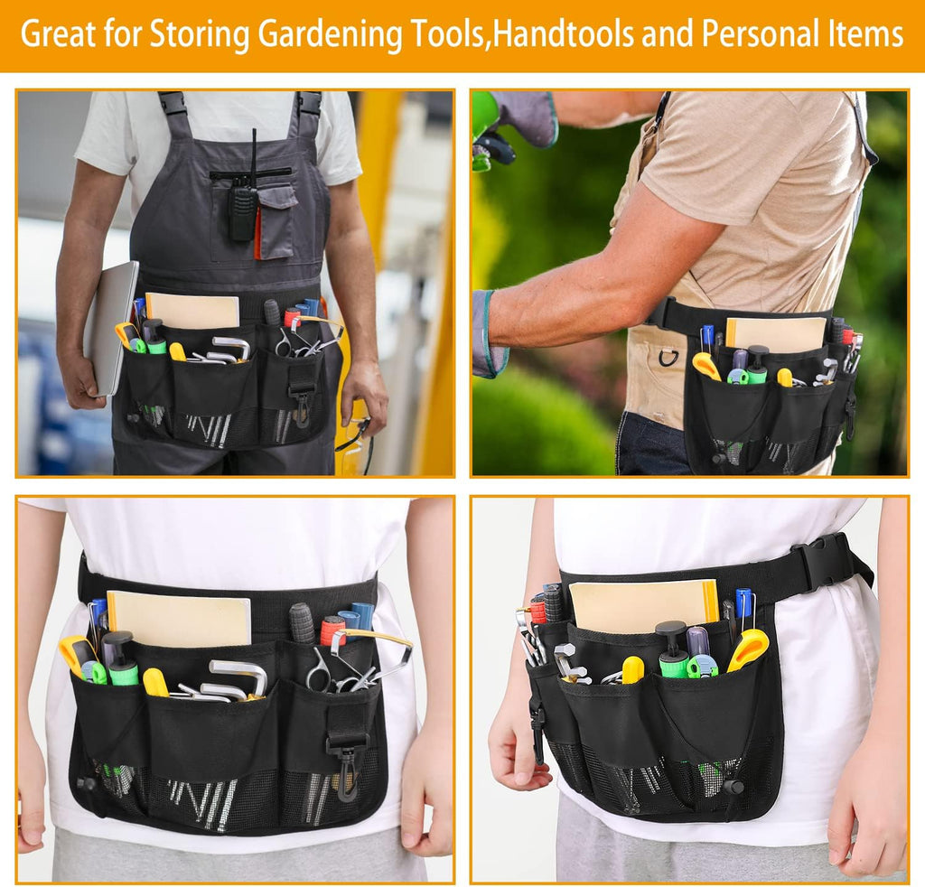 Gardening tool waist bag belt heavy duty Oxford tool apron with 7 pockets of different sizes and depth (black) - view 5