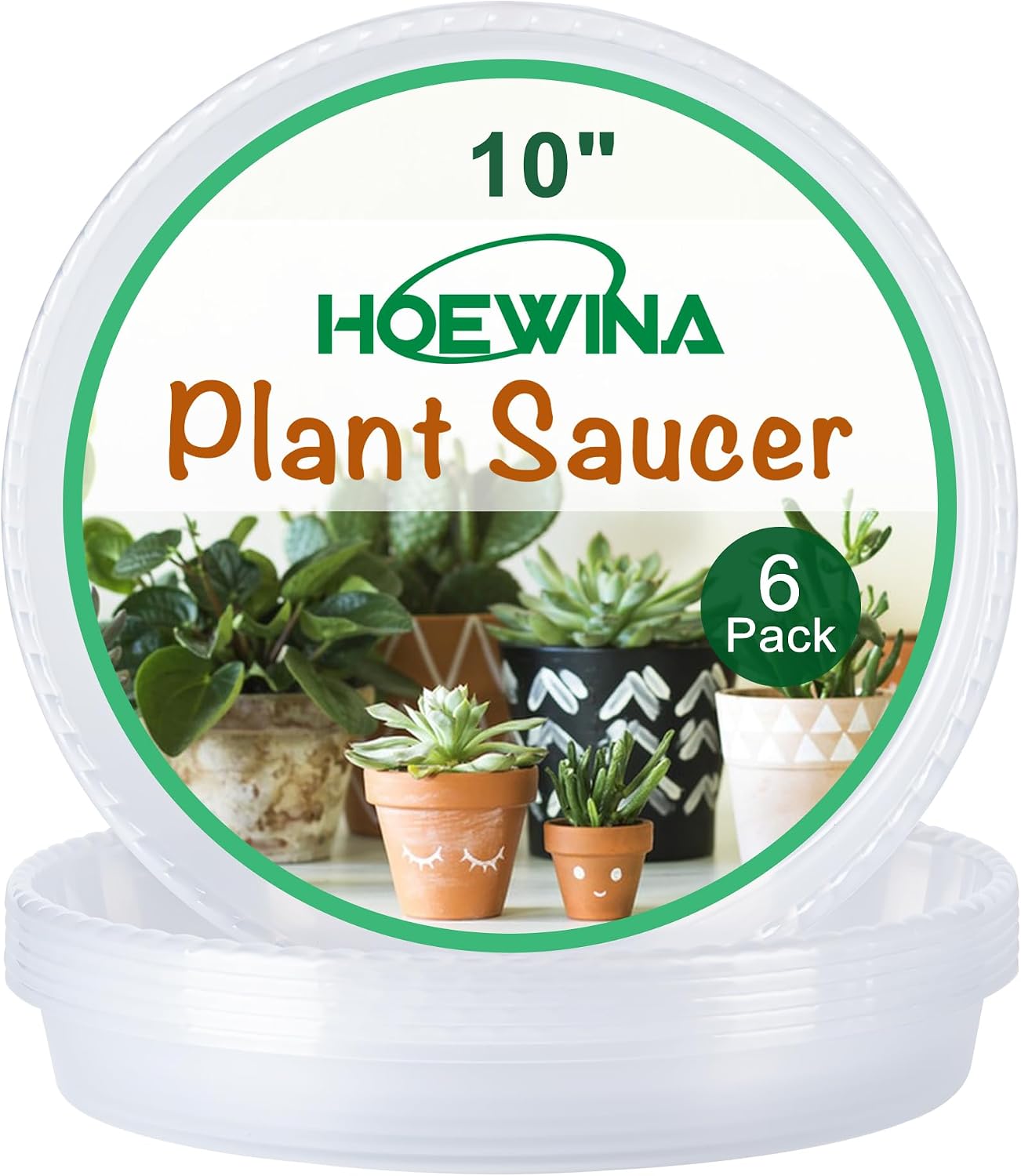 Plant saucer tray - 6 pack 10 inch plastic plant trays for pots with plant tray design - clear plant saucers for outdoors and indoors use - plant pot saucers for potted plants - plant drip trays