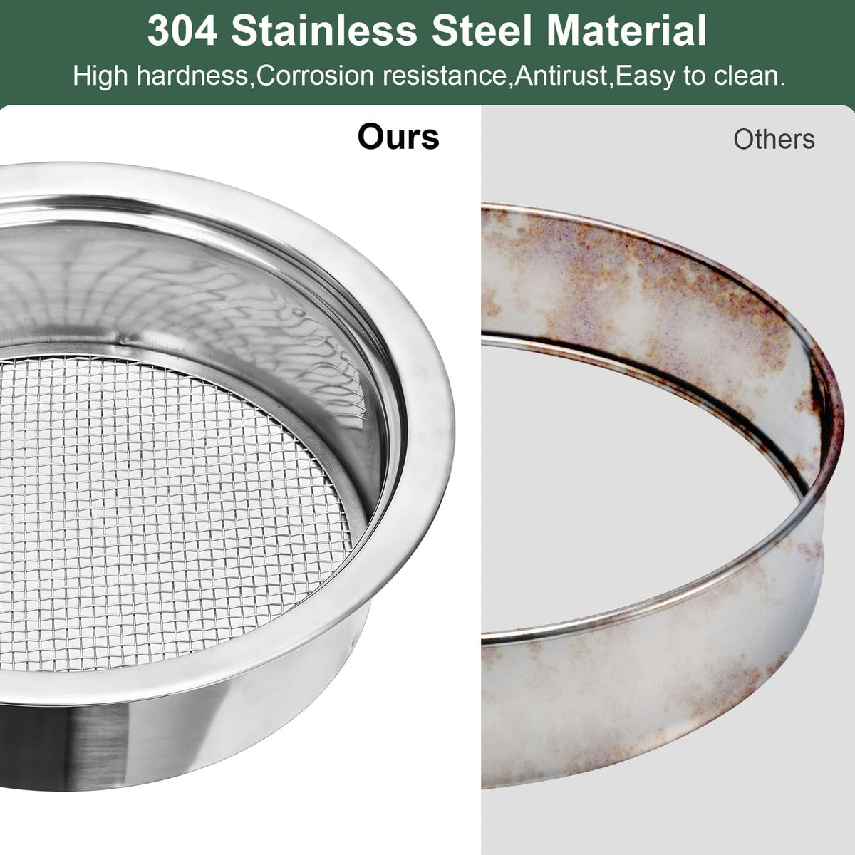 Soil sifter garden soil sieve stainless steel sieve set, with 3 interchangeable filter mesh-3,6,9mm sieve for dirt, sand, rock, filtration, compost - view 5