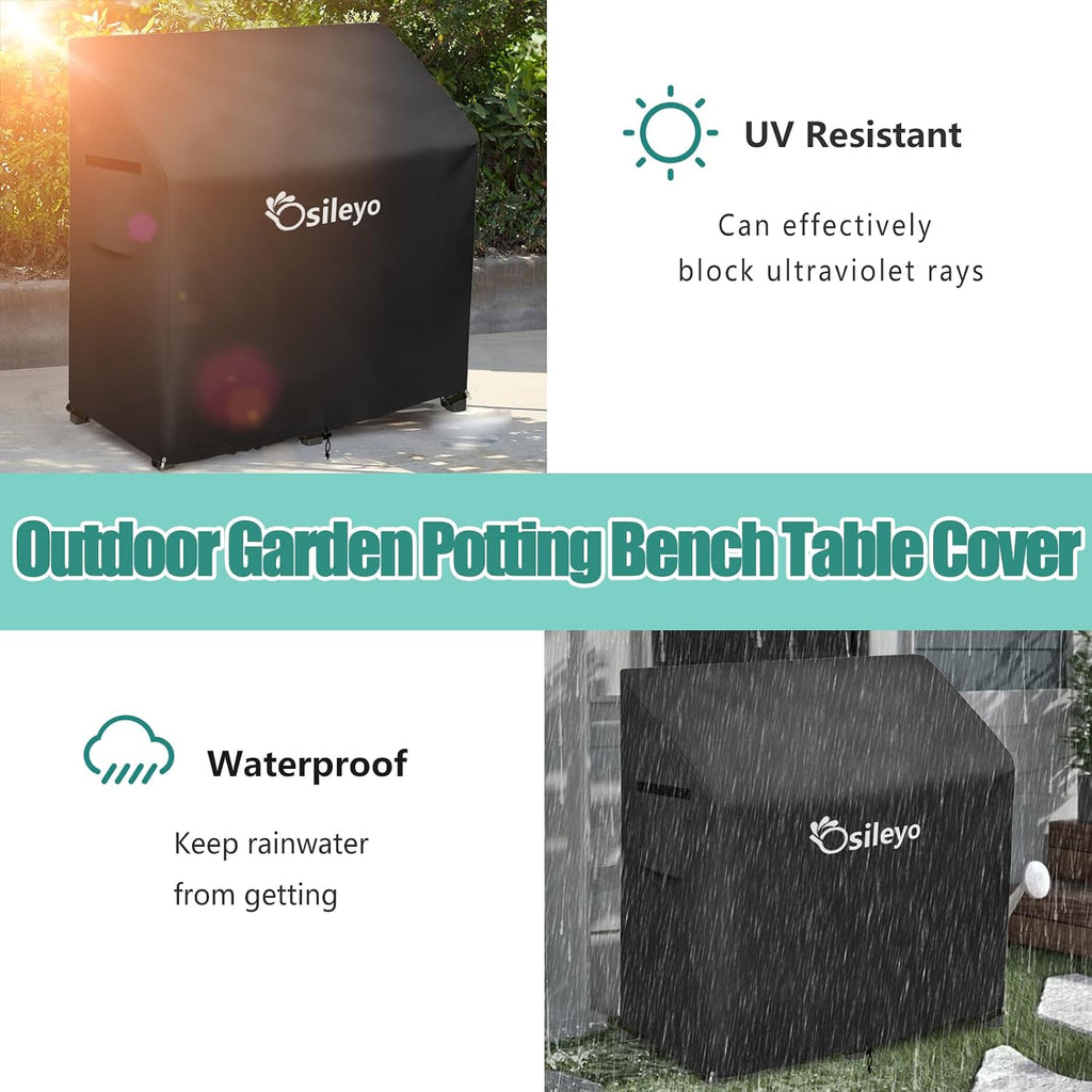 Outdoor Garden Potting Bench Table Cover with Split Zipper,600D Tough Canvas Waterproof Anti-UV All Season Weather Complete Protection Cover.(47" x 20" x 47"),Black - view 5