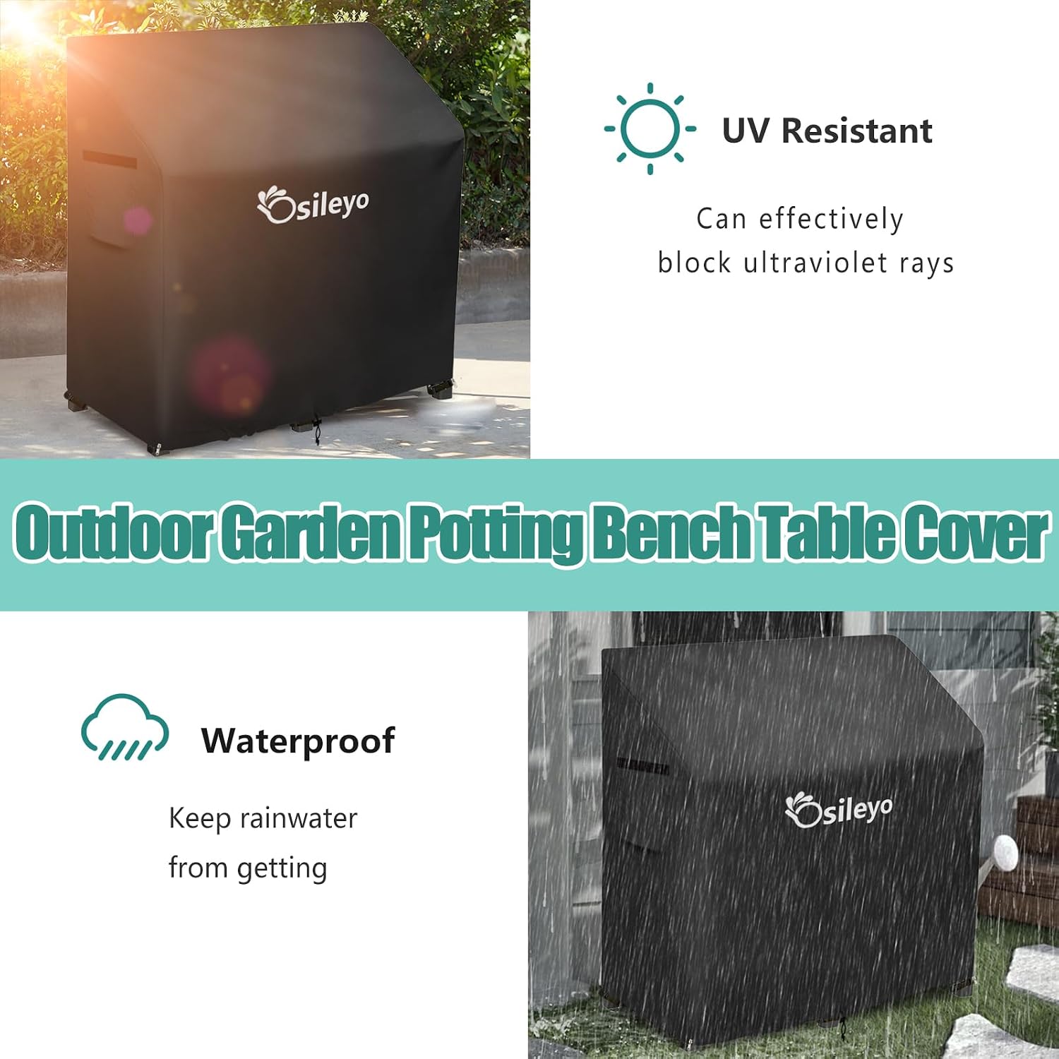 Outdoor Garden Potting Bench Table Cover with Split Zipper,600D Tough Canvas Waterproof Anti-UV All Season Weather Complete Protection Cover.(47" x 20" x 47"),Black - view 5