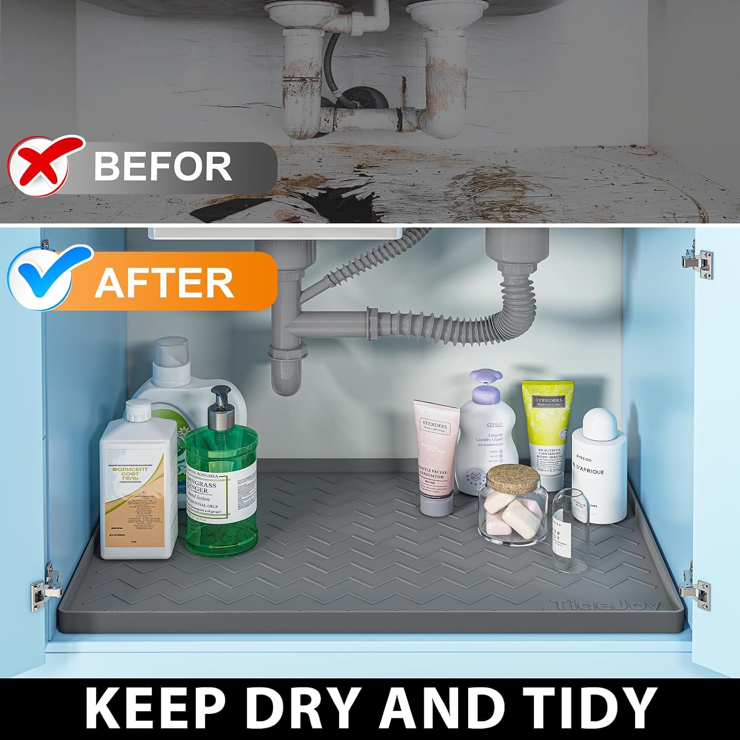 Under Sink Mats for Kitchen Waterproof 22" x 19", Cabinet Liner | Leak-Proof Silicone Mat Sink Protector, Kitchen Essentials Organizer and Storage,Boot or Shoe Tray, Pet Feeding Mat - view 5