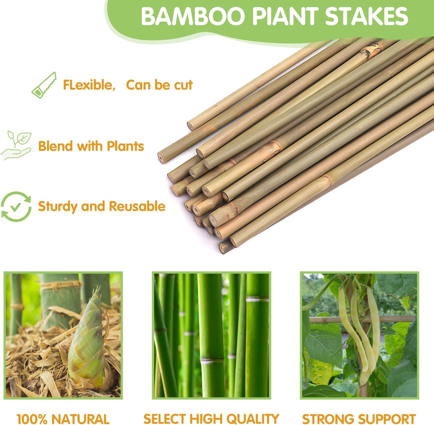Natural Bamboo Garden Stakes, 4FT Trellis Plant Support 25Pcs | 4FT sturdy longer bamboo sticks for trellis, support tomato, vegetables, beans, trees and climbing plants indoor & outdoor. - view 4
