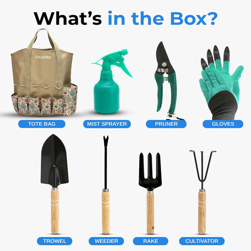 All-in-One Garden Tool Kit with Tote Bag and Claw Garden Gloves | Stainless steel hand tools, claw gloves and reinforced tote for planting, pruning, digging and garden maintenance - view 7