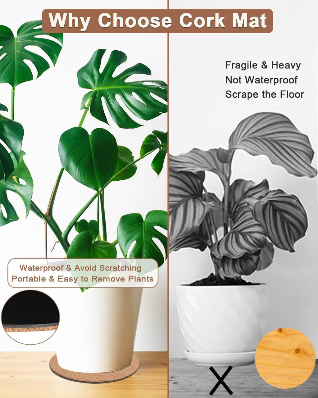 12 Inch Cork Plant Coasters, 2 Pack Large Round Plant Mats for Planters - view 5
