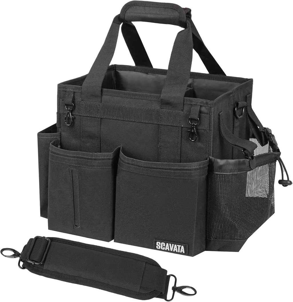 Compact Wearable Cleaning Caddy with Handle & Shoulder Straps | Small Cleaning Supplies Organizer, Under Sink & Car Cleaning Tools Storage Bag for Housekeepers Cleaners, Black