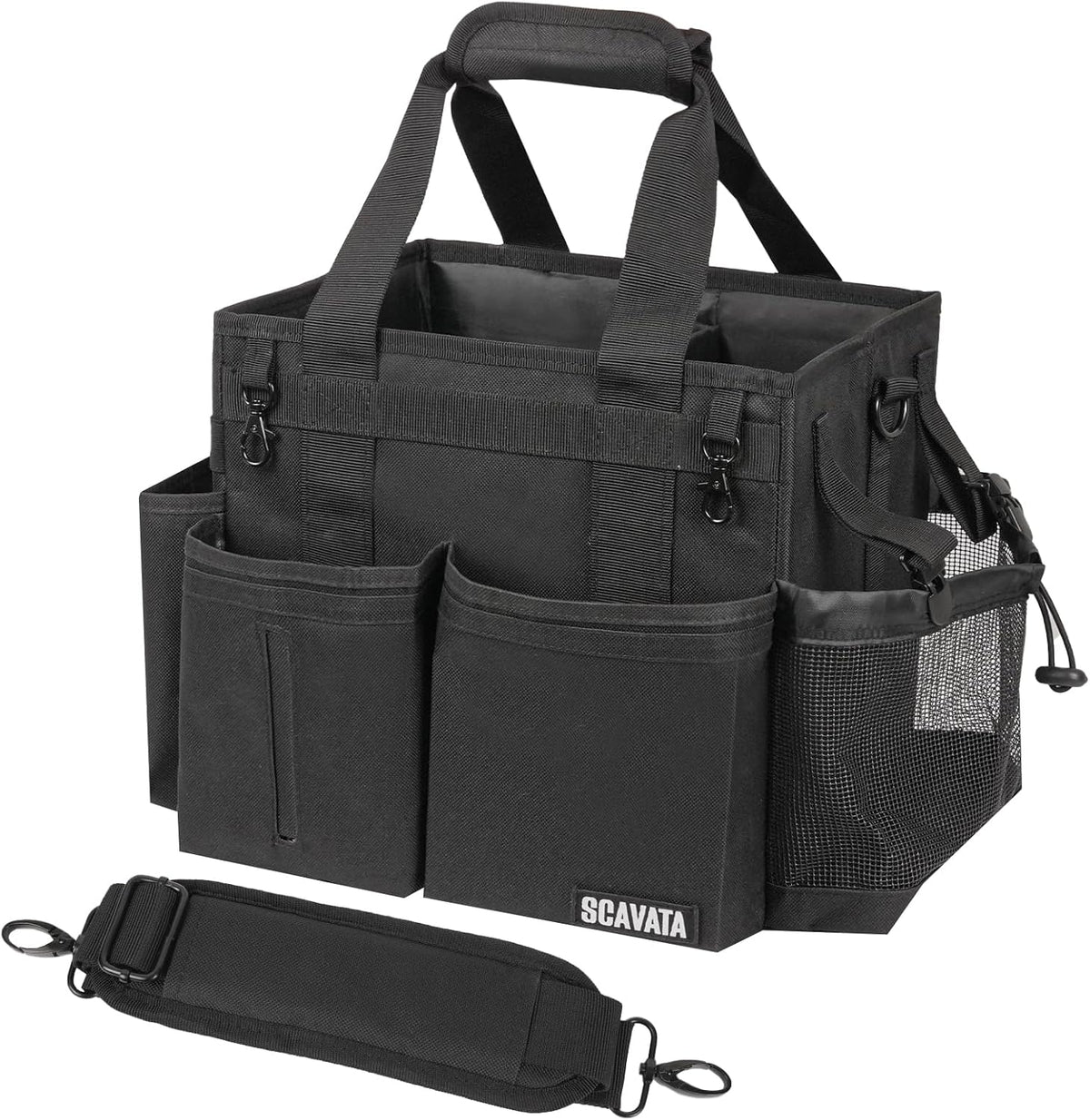 Compact Wearable Cleaning Caddy with Handle & Shoulder Straps | Small Cleaning Supplies Organizer, Under Sink & Car Cleaning Tools Storage Bag for Housekeepers Cleaners, Black