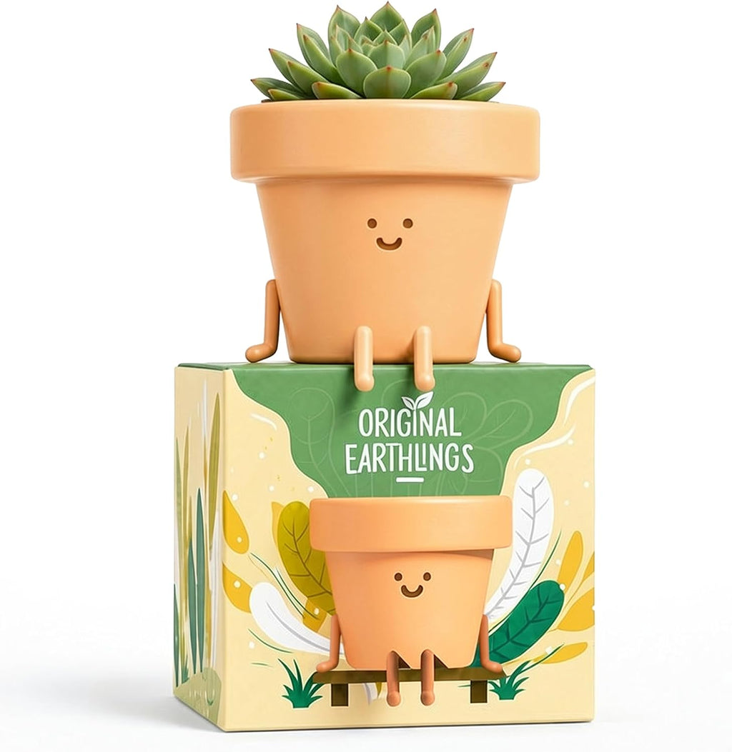 Sitting Small Plant Pot - 4 Inch Cute Plant Pot - Succulent & Cactus Christmas Planters, Removable Drainage Plug, Cute Decor Plant Gifts for Plant Lovers, Teacher Gifts
