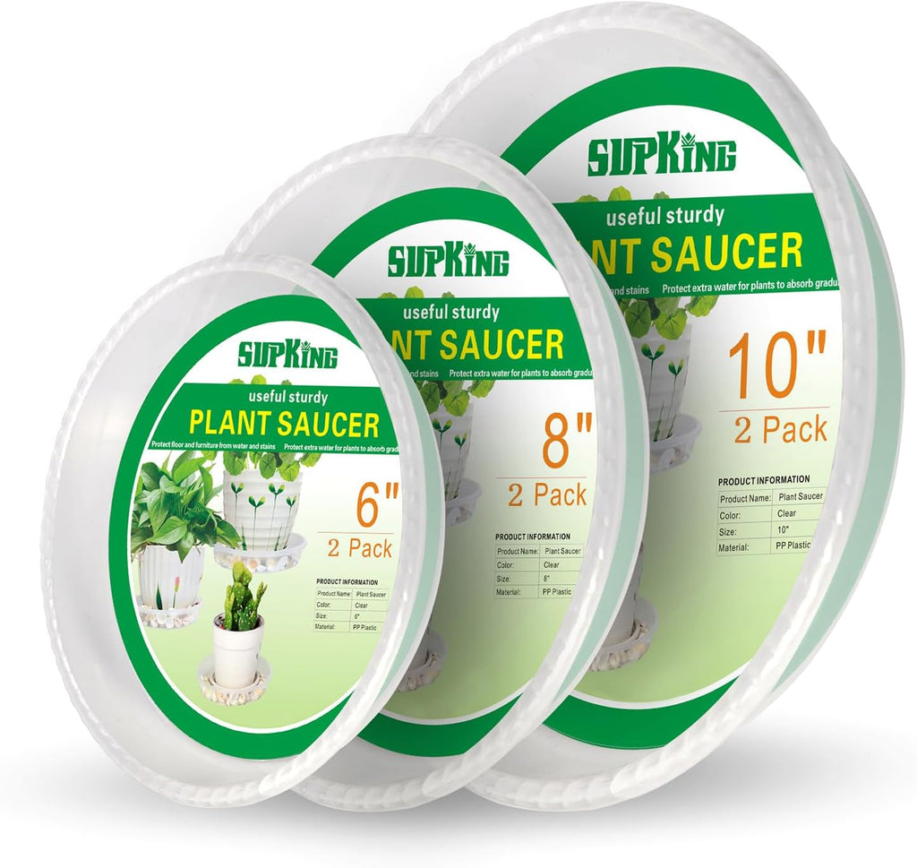 6 Pack Plant Saucers (6inch /8inch /10inch),Heavy Sturdy Plant Trays Pot Tray for Indoor Clear Plastic Flower Pot Saucers Thicker Plant Water Drip Trays for pots(6" 8" 10")