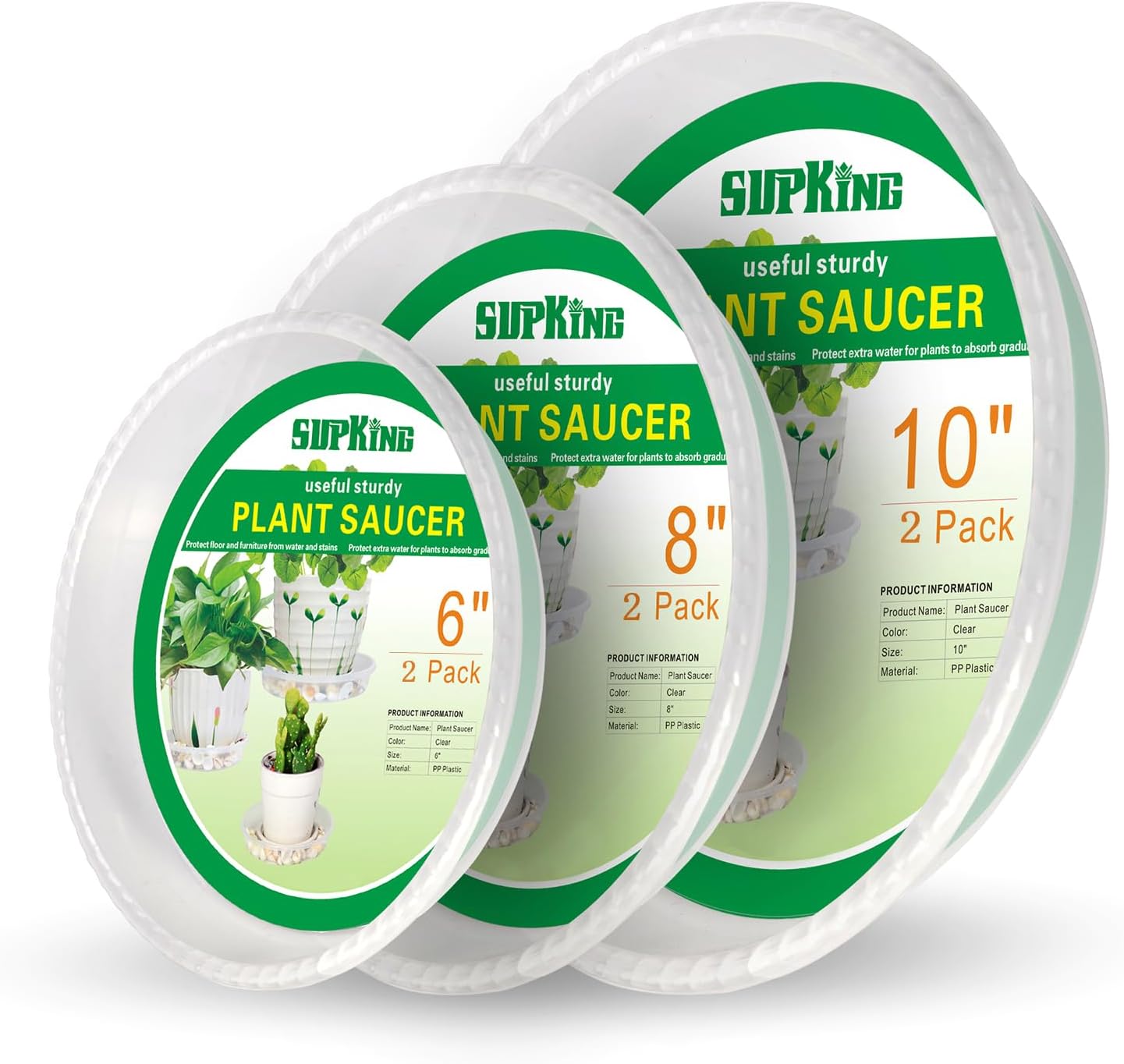 6 Pack Plant Saucers (6inch /8inch /10inch),Heavy Sturdy Plant Trays Pot Tray for Indoor Clear Plastic Flower Pot Saucers Thicker Plant Water Drip Trays for pots(6" 8" 10")