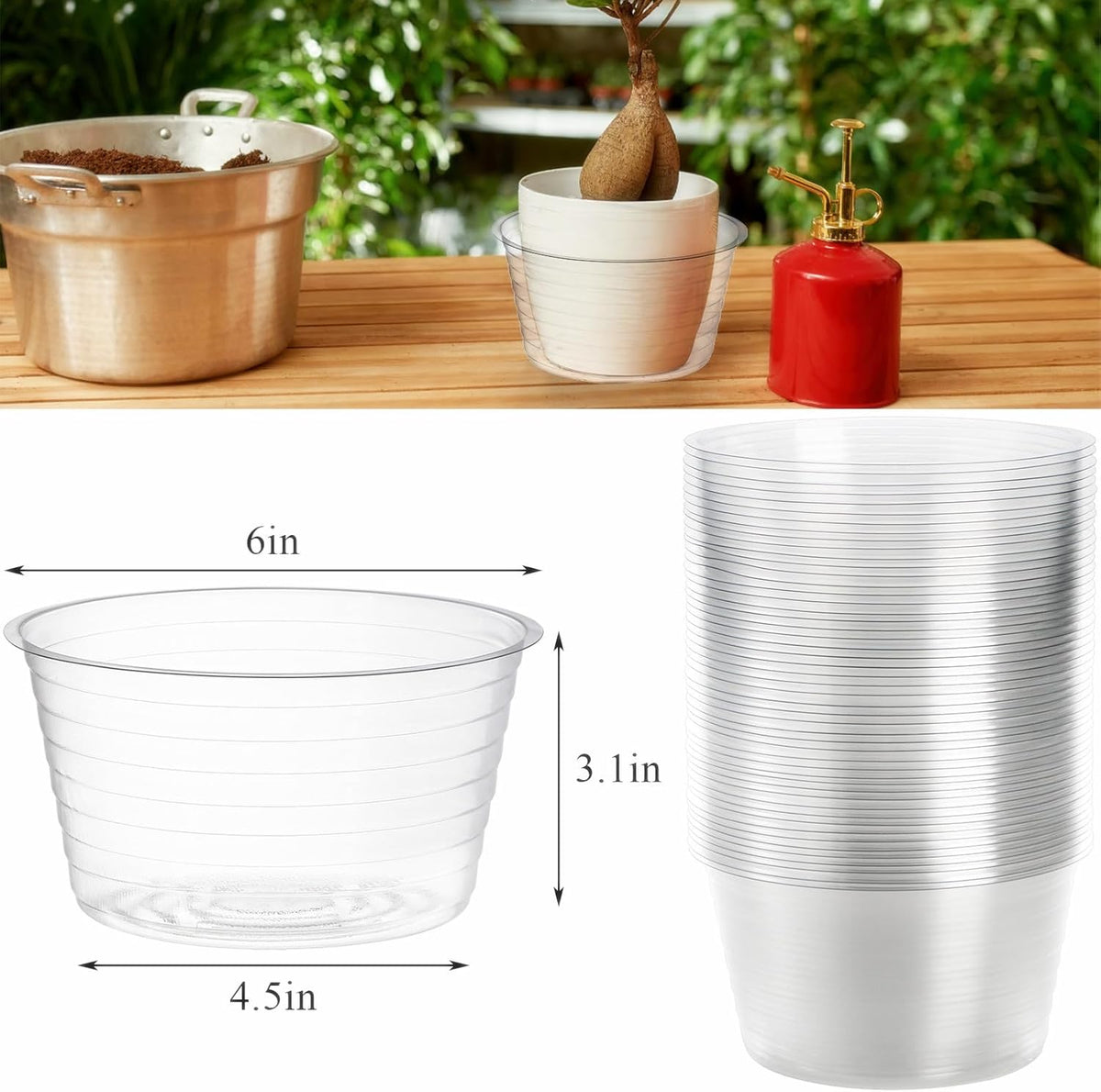 50 Pack Clear Plastic Plant Saucer Drip Tray for Pots, 6 Inch Deep Flower Pot Saucers Water Catcher Tray Watering Trays for Plants Indoors and Outdoor - view 2