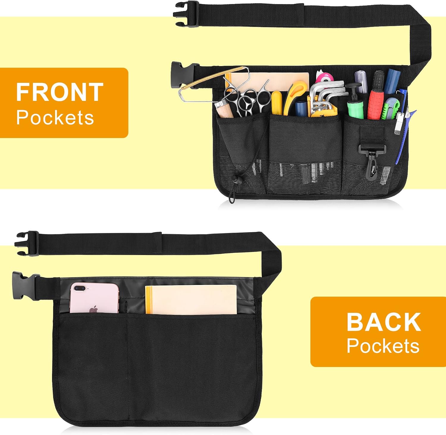 Gardening tool waist bag belt heavy duty Oxford tool apron with 7 pockets of different sizes and depth (black) - view 2