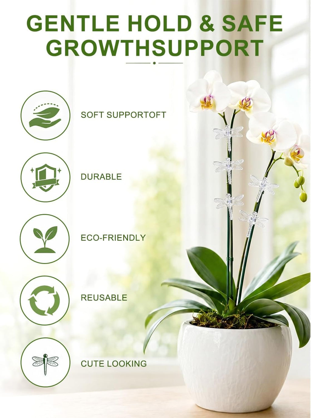 100Pcs Plant Orchid Clips, Garden Plant Support Clip | Dragonfly Orchid Clips, Portable Cute Flower Vine Clips(Transparent) - view 3