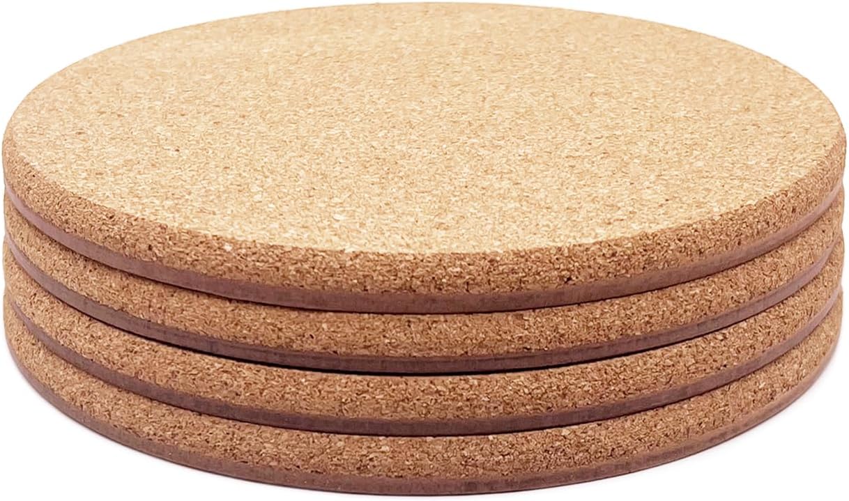 Cork Plant Coasters, Double Layers, 3 Sizes (4/6/8 Inch), 10 Pcs | Double Layers, Eucalyptus Wood Back, Thick & Hard, Absorbent Cork Plant Mats, Cork Trivets for Hot Dishes, For House Plants - view 4