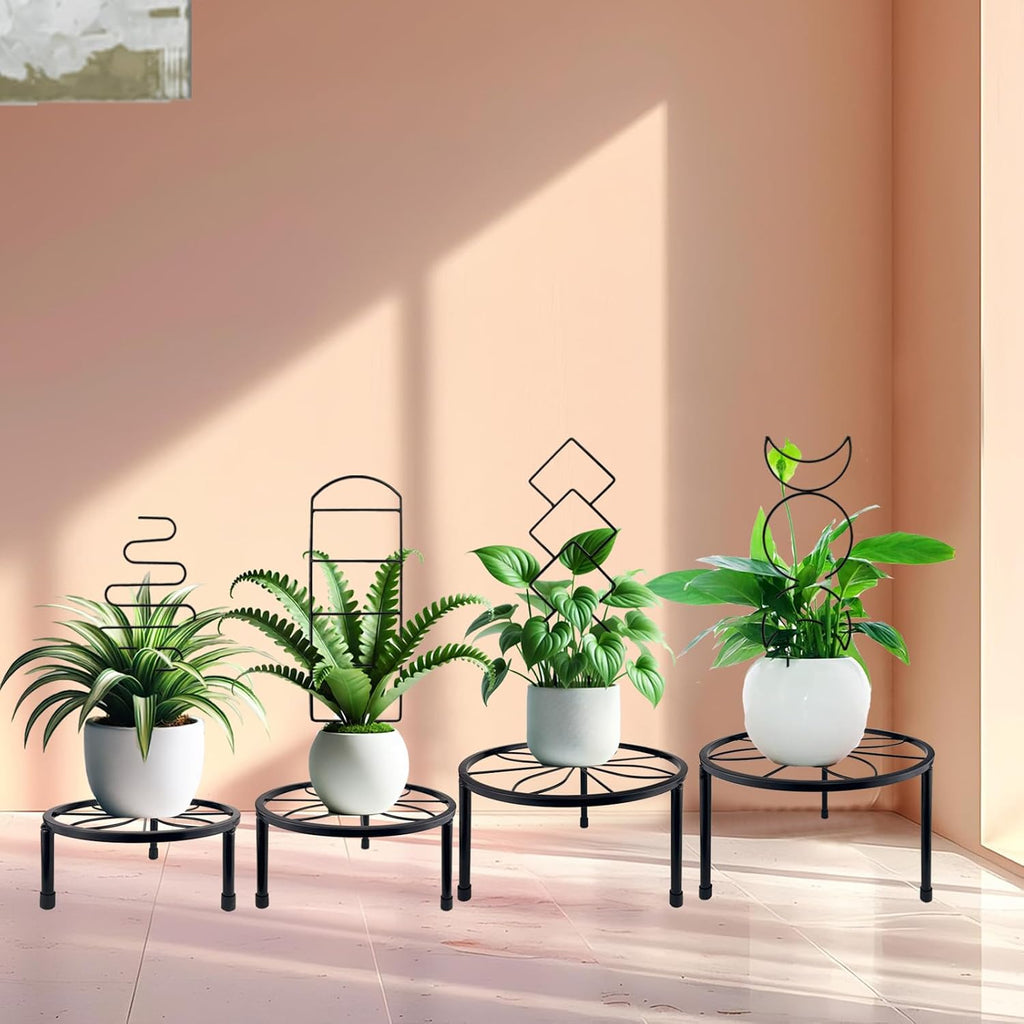 4 Packs Trellis for Climbing Plants Indoor, Small Garden Metal Trellis for Potted Plants Outdoor for Vine Ivy Flower Plant Support, 4 Different Black Iron Patterns - view 3