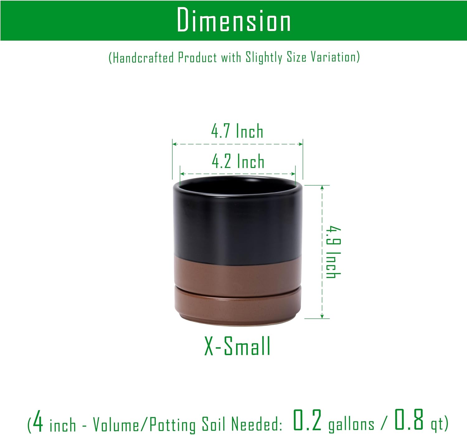 4.7 Inch Ceramic Planter Pot, Black/Tan, 94-O-B-7 | Modern Cylinder Design, Drainage Hole & Saucer Included, Stable Structure, Elegant Home Accent - view 3