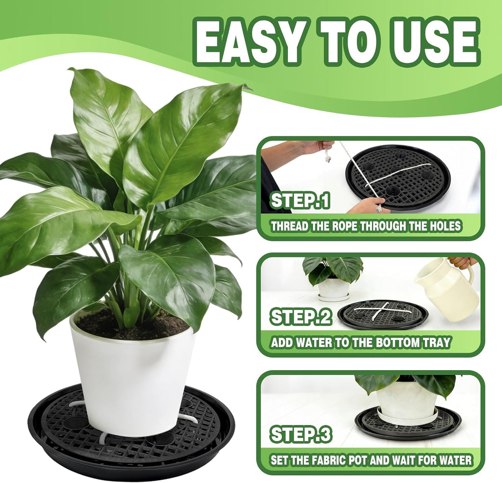4 Pcs 14'' Self-Watering Pot Base, Auto-Irrigation System Plant Bottom | Saucer Stand for 5 Gallon Fabric Pot, Auto Watering Plant Water Tray Self Watering System for Indoor Greenhouse Grow Tent - view 5