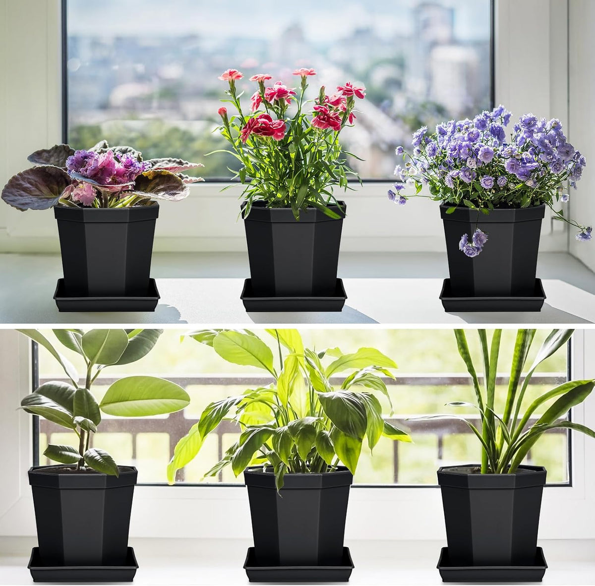 Square plant saucer 6inch 5 pack, plastic plant saucers, plant water dray tray, 8 10 12 14 16 18 20 inch garden planters for pots base indoors and outdoors plants (6 inch black) - view 4