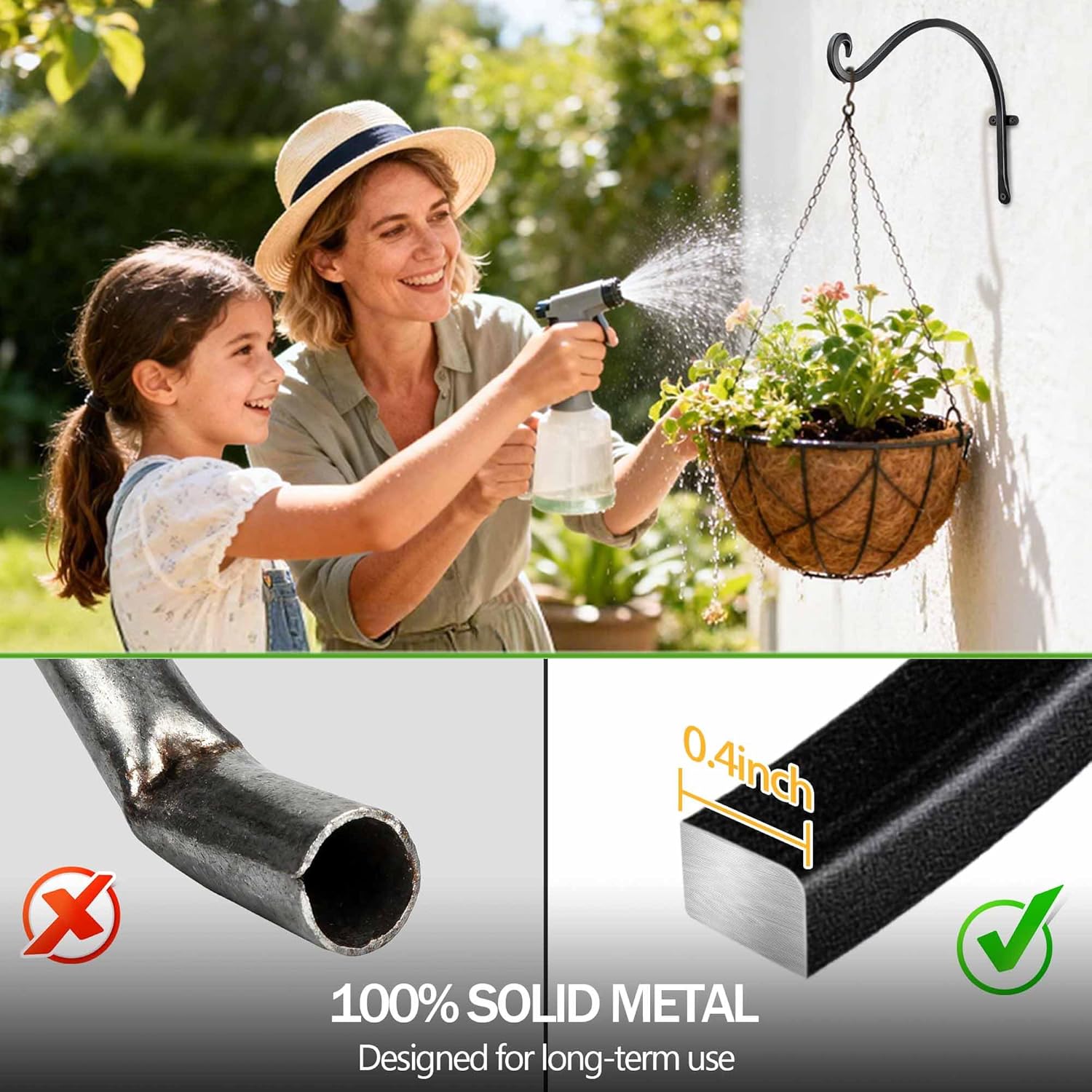 Heavy-Duty Plant Hanger Outdoor: 50 Lbs Wall Mount Bracket Hook | 12 Inch / 2 Pieces Hanging Metal Bracket for Wooden Fence, Rust Proof Solid Iron, Hardware for Brick Wall, Yard Decor - view 4
