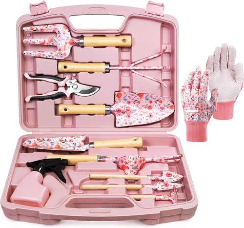 12-Piece Gardening Tool Set, Heavy-Duty Garden Tools for Women | Floral Print Rust-Proof Trowel, Rake, Weeder & Pruner with Hard Case, Ideal Gardening Set Gifts for Mom & Plant Lovers