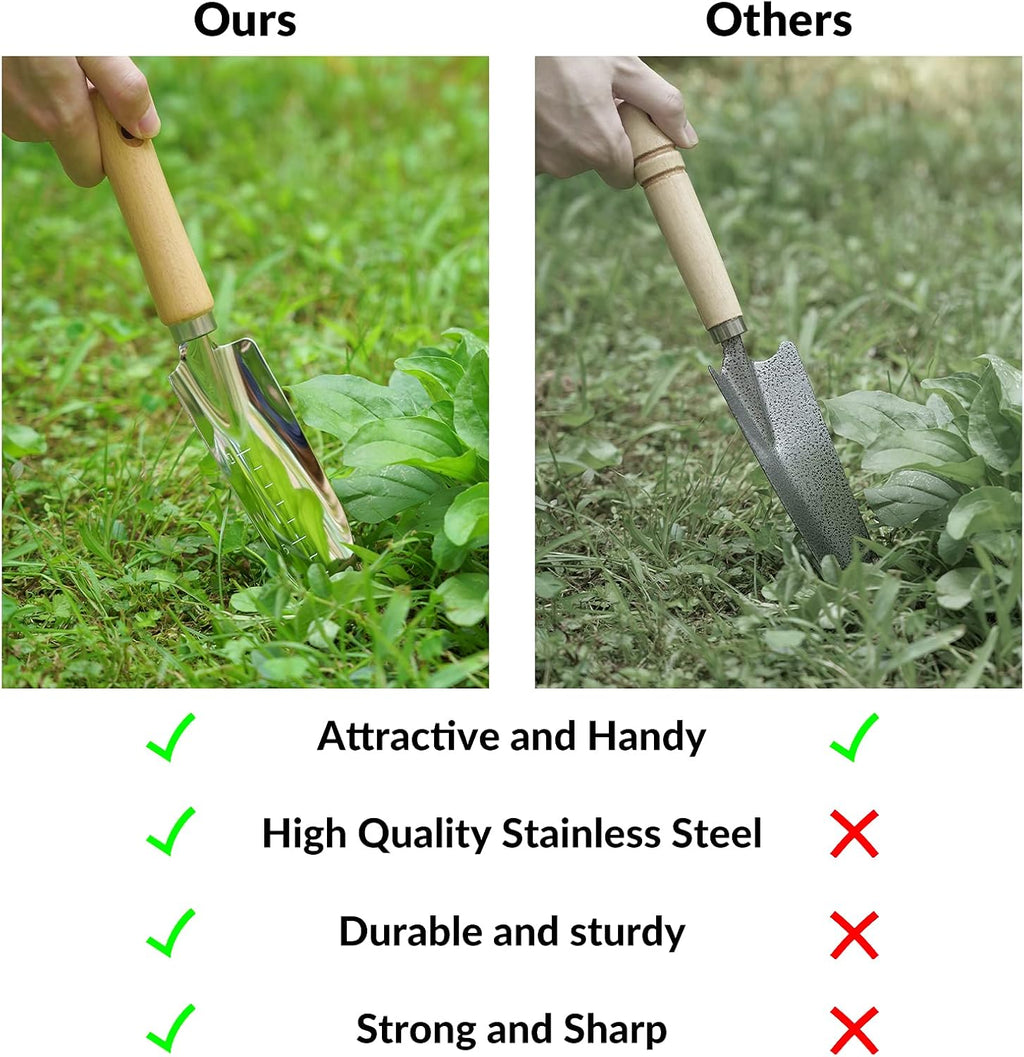 8 Piece Garden Tools Set with Basket, Gardening Gifts for Women Men | Heavy Duty Stainless Steel Pruning Shears, Trowels, Weeder, Rake, Garden Hand Tools And Gloves With Wood Handles - view 3