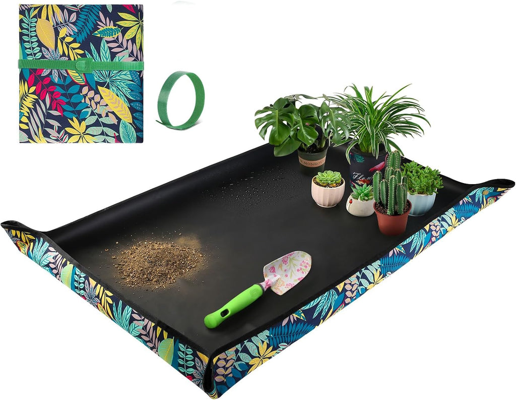 Extra large repotting mat for indoor plant transplanting and mess control 43.5"x 29.5" thick waterproof potting mat succulent gardening mat portable foldable potting tray unique gifts for plant lovers
