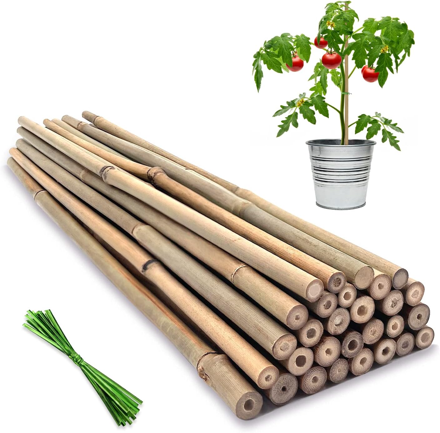 Plant Stakes,18 Inches Natural Garden Bamboo Sticks, 20Pcs Plant Support Stakes for Tomatoes,Beans,Vegetable and Potted Plants | with 20Pcs Green Ties, Bamboo Sticks for Plants,Garden Stakes for Plants,Tomatoes, Beans, Vegetable and Potted Plants