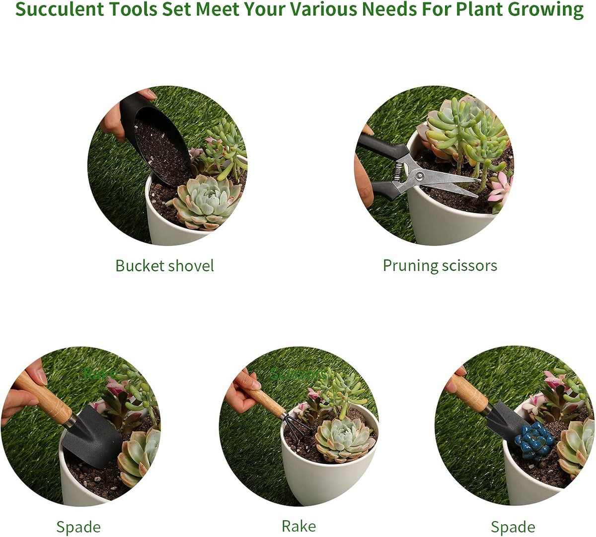 5 pcs succulent tools, mini garden tools, small indoor plant repotting set | pruning scissors as plant accessories, gardening hand tools kit for seedling soil, caring succulent, houseplant, bonsai - view 3