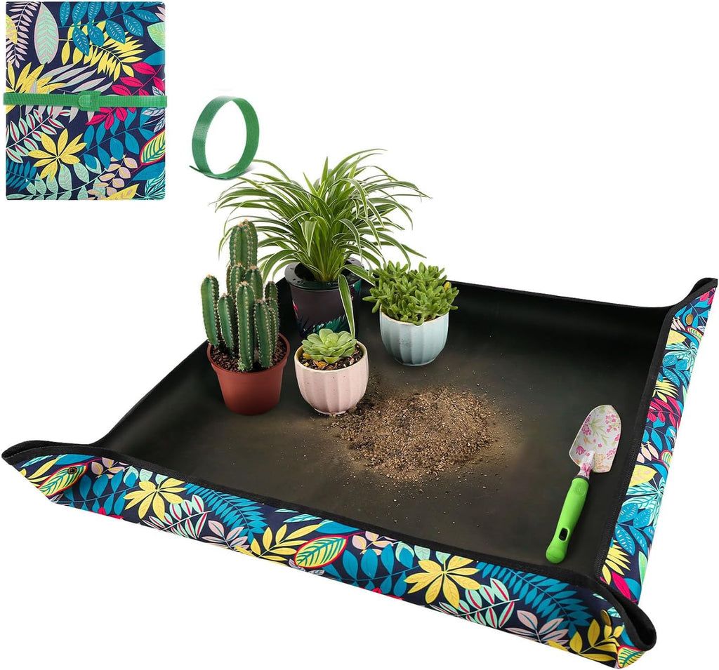 Repotting mat for plant transplanting and mess control 29.5"x 29.5" oxford fabric waterproof potting foldable indoor portable gardening tray unique gifts lovers