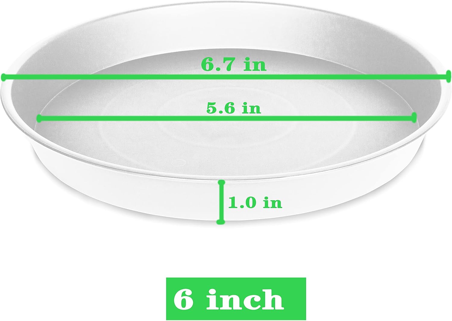 6 pack plastic white plant saucers for potted plants, 4 5 6 7 8 9 10 11 12 14 inch, flower pot water trays for indoor outdoor ceramic or plastic, plant containers indoor (6", creamy white) - view 3