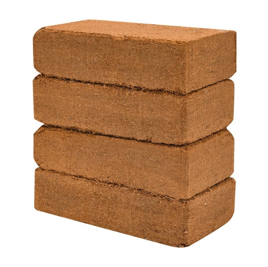 Compressed Coco Coir Bricks, Growing Medium, 4 Bricks, Organic, Garden Potting Mix, Peat Moss Alternative, Natural Certified Product. Total Package Yield 9 gallons