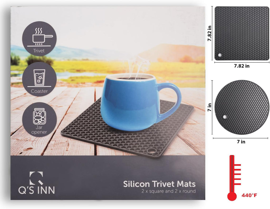 Silicone trivet for hot dishes. Silicone pot holders are heat resistant mats for countertop up to 440°F, multipurpose - non slip jar opener hot disher spoon rest food grade & BPA free (black) - view 7