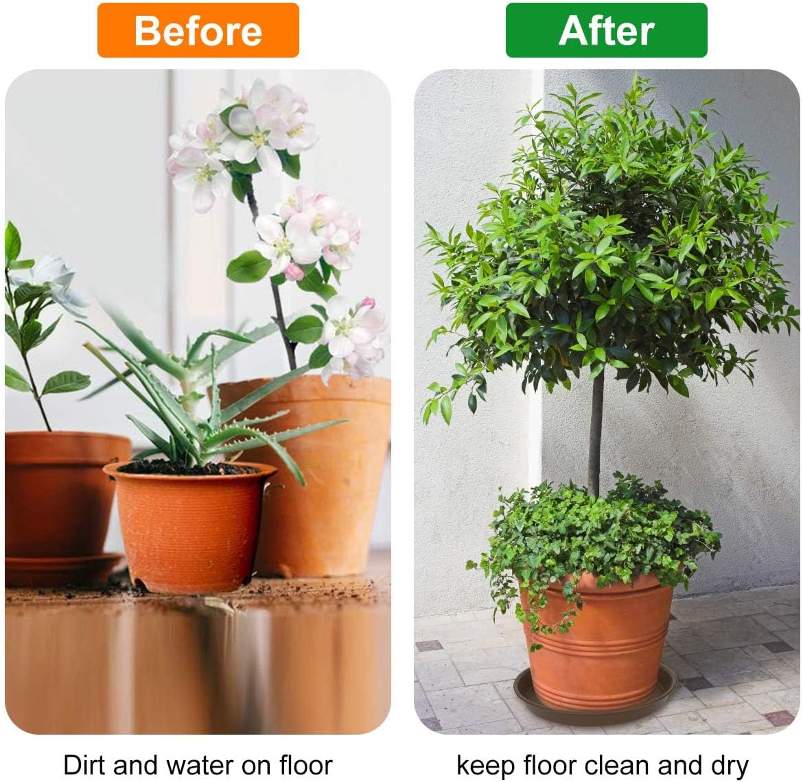 Plant saucer 10 inch, heavy large planter durable thicker plastic plant trays for indoors and outdoor, plant saucer drip trays, brown (10" - 3 pack) - view 8