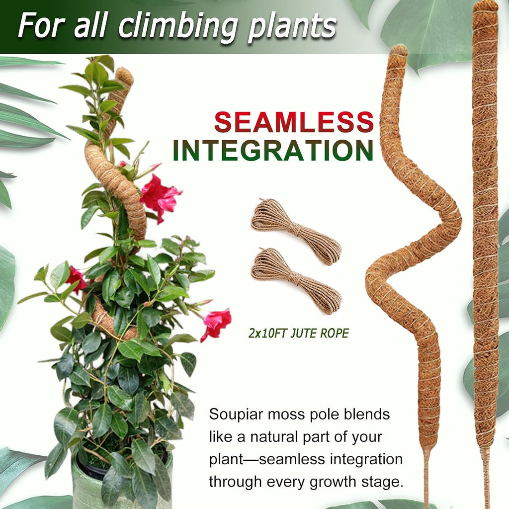 2 pack 48'' bendable moss pole for climbing plants - tall handmade coco coir plant support stakes for large climbing indoor plants, potted houseplant trellis accessories - view 4